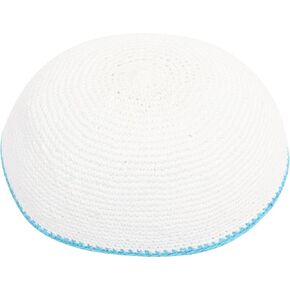 EREZ OVED 19CM Knitted Kippah Yarmulke Jewish Kipa Judaica Yamaka Kippa Yamakah Yarmulka Hat Men Or Kids (Blue with Wihte Strips) in Saudi Arabia