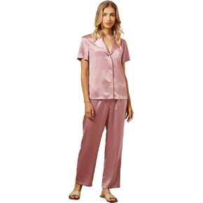 Mommesilk Silk Pajamas for Women Short Sleeve with Pants Button Up Cute 100% Mulberrty Real Silk Pj Set Ladies 2 Piece in Saudi Arabia