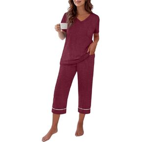 Capri Pajamas for Women Set Summer Cotton Pajamas Casual Soft Crop Pants and Top Matching Suits in Saudi Arabia