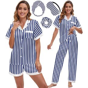 EPLAZA 3 Piece Silk Pajamas for Women Set Satin Pajama Short Sleeve Button Down Cute Silk Pjs Sets Loungewear Sleepwear in Saudi Arabia