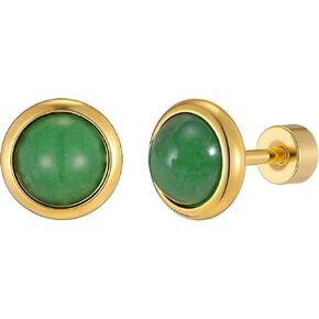 Gemstone Stud Earrings for Women 18K Gold Plated Hypoallergenic Stainless Steel Flat Back Studs Natural Healing Crystal Earrings Comfort Flatback Earring Gemstone Earrings Christmas Gift for Her in Saudi Arabia