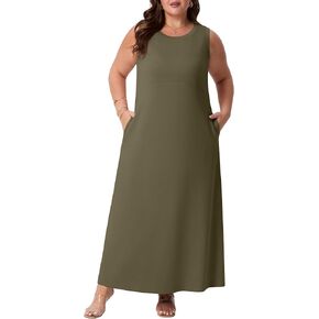OLRIK Plus Size Maxi Dress for Women Summer Casual Sleeveless Long Sundress with Pockets Elegant Empire Waist in Saudi Arabia
