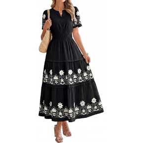Simplee Summer Wedding Guest Maxi Dresses for Women 2026 V Neck Short Sleeve Floral Casual Long Flowy Boho Dress Outfits in Saudi Arabia