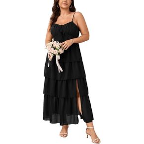 SHESTARR Womens Plus Size Maxi Dress Elegant Wedding Guest Cocktail Party Spaghetti Strap Tiered Ruffle Slit Floral Dresses in Saudi Arabia