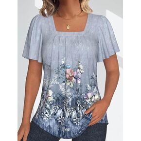 Women's Plus-Size Short-Sleeved lace Print top, Loose, Comfortable and Stylish Design, Perfect for Travel in Kuwait