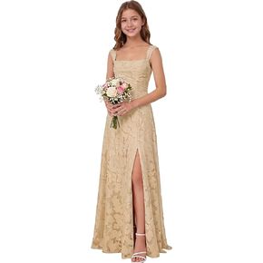 Lace Floral Junior Bridesmaid Dresses Square Neck Flower Girl Dress for Wedding A-Line Girl Formal Dresses in Kuwait