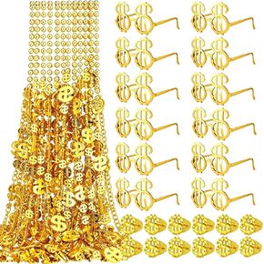 36 Set Money Costume Set Gold Dollar Sign Necklaces Glasses Ring Fake Dollar Chain Hip Hop Costume Accessory for Rapper Men Casino Themed Party Supplies in Saudi Arabia