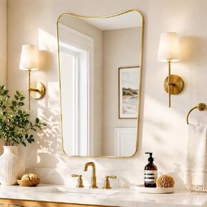 Matte Black Wavy Top Wall Mirror, 24x36 Inch | Aluminum alloy frame, tempered glass, vertical keyhole mount, for vanity, dresser, console in Saudi Arabia