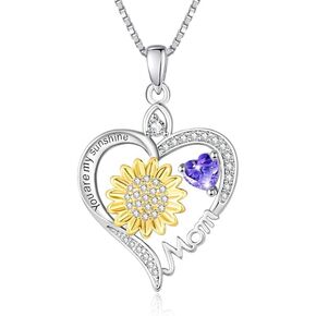 HeartMelody Sunflower Heart Necklaces for Women, You Are My Sunshine 18K White Gold Plated with Birthstone Necklace Sunflower Everyday Jewelry Birthday Christmas Gifts for Women Mom Her in Saudi Arabia