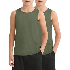 Haloumoing 2 Pack Boys Tank Tops Kids Ribbed Sleeveless Athletic T Shirts Basic Tops Undershirts 5-14 Years in Kuwait
