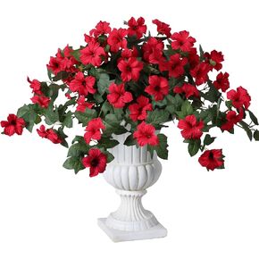 HyeFlora Fake Flowers for Outdoor Decoration, Artificial Petunia Flower for Front Porch, Red Faux Floral Decoration, UV Resistant Lifelike Flower for Windowbox, Yard, Balcony(no urn in Saudi Arabia