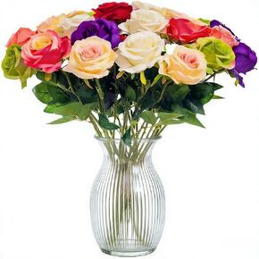 Artificial Flower Roses, 12PCS Real Touch Fake Flowers with Stems, 15" Flannel Roses for Christmas Home Wedding Bathroom Kitchen Decorations(Mix Color) in Saudi Arabia