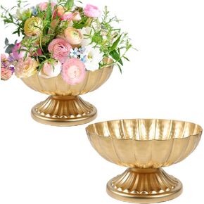 Vindar Gold Compote Bowl Vase for Centerpieces, Set of 2 Elegant Pedestal Vase for Wedding, Dining & Home Decor, Sturdy Metal Flower Arrangement Vase for Indoor Dry Displays(Gold, 7 inch) in Saudi Arabia