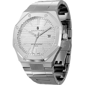 SAPPHERO Watches Men Octagonal Stainless Steel Waterproof Analog Japanese Quartz Wrist Watch Date Classic Business Luxury Watches for Men Elegant Gifts in Saudi Arabia