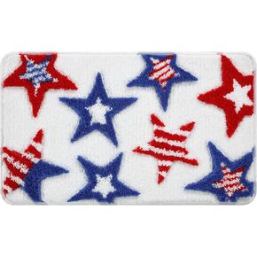 Moutina 3D Red White Blue Stars Bathroom Rugs 17x29 Inch, Soft and Absorbent Tufted 4th of July Rug Non Slip Washable, Patriotic Bathroom Decor Bath Mat Holiday Decorations in Kuwait