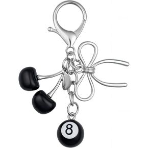 8 Ball Keychain with Dice Black Cherry Bow Cute Y2K Bag Charms Accessories for Women Purse Handbag in Saudi Arabia