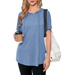 SUEANI Women's Short Sleeve Hoodie Tunic Tops Casual Loose Fit Batwing Pullover Sweatshirts with Pockets in Saudi Arabia