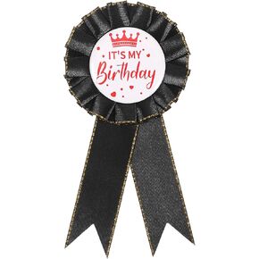 Birthday Ribbon Badge Brooch Black Fabric Birthday Corsage Satin Tinplate Badge Pin for Girls Women Men Party Decorations Gifting Party Favors in Saudi Arabia
