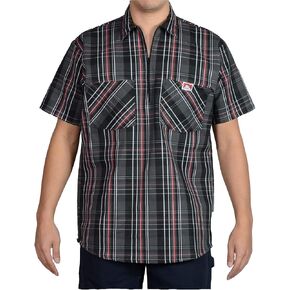 Ben Davis Men's Short Sleeve Plaid Half-Zip Work Shirt in Kuwait