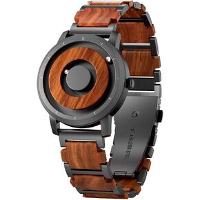 EUTOUR Magnetic Watches for Men| Unique No Hands Design with Gliding Magnet Beads|40mm Wooden Open Dial Analog Quartz Mens Watch with 3ATM and 20mm Wood Steel Band|Unique Men's Fashion Accessories in Saudi Arabia