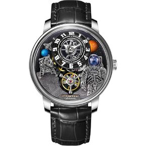 Men's Space Station Automatic Watch, Self-Winding 50m Water Resistant, Full Transparent Glass Case, Unique Space Style, Astronaut Themed Leather Strap Mechanical Watch in Saudi Arabia