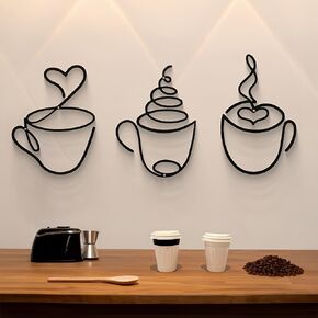 werdecade Coffee Cup Wall Art, Set of 3 Black Metal Wall Decor for Kitchen Cafe Office, Iron Artwork for Home Decor, Industrial Hanging Sculpture for Coffee Lovers (8x5.6 Inch) (black) in Saudi Arabia