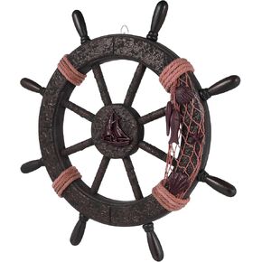 Homoyoyo Mediterranean Boat Steering Wheel Wall Decor, Rustic Wooden Ship Wheel Hanging Ornament for Nautical Home, Beach, Pirate House Decoration, 17. 7 Inch in Saudi Arabia