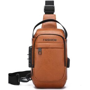 Men’s Motorcycle Style Sling Bag Lightweight USB Charging Port Combination Lock Anti-Theft Chest Bag Multi-Compartment Storage Adjustable Strap Suitable For Daily Commute Travel Outdoor Activities in Kuwait