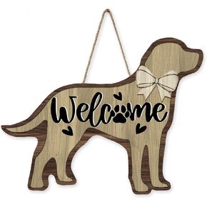 Dog Welcome Front Door Sign, Puppy Wood Plaque Hanger Outdoor Outside Porch Backyard Home Decor Pet Dog Owner Lover Gift, Farmhouse Bow Paw Print Hearts Wooden Wreath Wall Hanging Decoration in Kuwait