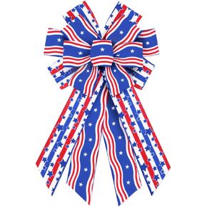 Red White Blue Patriotic Wreath Bow, 4th of July Burlap Ribbon with Straight Wavy Stripes and Blue Star for Independence Day Memorial Day Veterans Day Front Door Indoor Outdoor Farmhouse Decor in Saudi Arabia