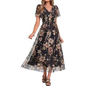 Simplee Womens Wedding Guest Floral Maxi Dress Summer Casual Flowy Smocked V Neck Boho Cocktail Dresses 2026 in Saudi Arabia