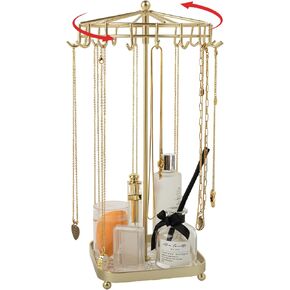 Rotating Necklace Holder Golden Metal Jewelry Stand Organizer With Acrylic Storage Base Gift for Women in Saudi Arabia