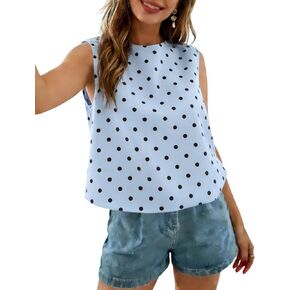 Xiaoxuemeng Womens Polka Dot Top Sleeveless Tank Tops Crewneck Casual Summer Blouse with Bow Tie in Saudi Arabia