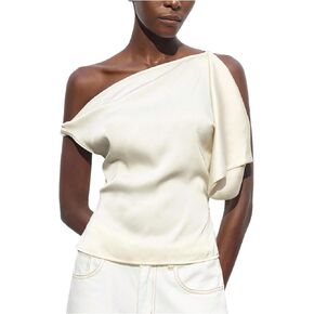 MakeMeChic Women's Satin Off The Shoulder Dressy Top Sleeveless Tie Back Elegant Tank Tops in Saudi Arabia
