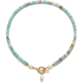 Turquoise Beaded Necklace for Women Pearl Toggle Clasp Choker Necklace Handmade Stone Bead Necklace Dainty Summer Beach Jewelry in Saudi Arabia