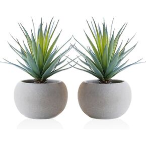 Jahe Agave Artificial Plants, Matte Pot Mini Artificial Plants Indoor, 8.07 in Faux Agave Plant UV Resistant Gray Cement Pot, Perfect for Bathroom Living Room Study Desk Decor, Ideal as a Gift, 2 Pcs in Saudi Arabia