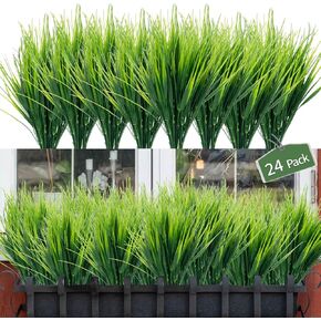 24 Bundles Artificial Wheat Grass Fake Plants Outdoor Faux Greenery Stems Plastic Shrubs UV Resistant Faux Plastic Plants for Patio Garden Porch Window Box Spring Home Decor in Saudi Arabia