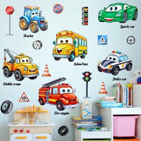 LiveGallery Cartoon Car Wall Stickers - Removable DIY Vehicle Traffic Sign Wall Decals, Peel and Stick Wall Art Murals Kids Car Wall Decor for Boys Girls Teens Bedroom Nursery Classroom Playroom in Saudi Arabia