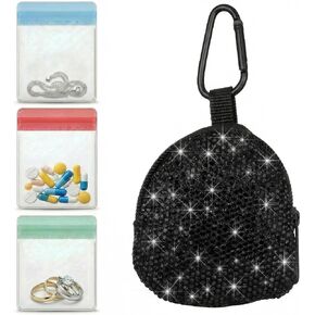 Small Pill Case Bling Keychain Pill Holder Portable Medicine Organizer Travel Jewelry Container for Ring,Earplug,Standard Chapstick(White) in Saudi Arabia
