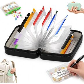A8 Waterproof Pill Organizer Set, Large Weekly Medicine Box with 14 Color Compartments, Twice Daily Vitamin Holder for Seven Days, Reusable Zippered Case for Fish Oil, Supplements, Travel (Pink) in Saudi Arabia
