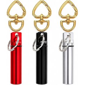 3 Pack Mini Pill Box Keychain with Gold Heart Clasp, Aluminum Portable Pill Holder Case, Small Screw-Top Pill Organizer Container for Purse, Bag, Key Ring, Travel, Camping, Red Black Silver in Saudi Arabia