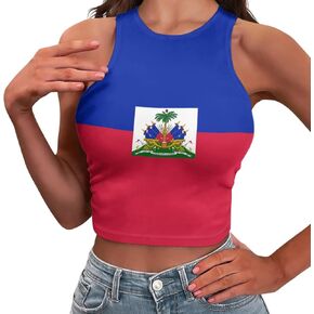 Haiti Country Flag Summer Slim Render Short Sexy Women Sleeveless Skinny Crop Top Tank Tops Crop Vest in Saudi Arabia