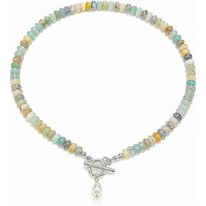 Turquoise Necklace for Women, Handmade Natural Turquoise Freshwater Pearl Toggle Clasp Summer Beach Beads Jewelry in Saudi Arabia