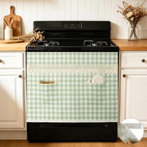 fethwoin Oven Curtain Skirt - Hook and Loop Stove Curtain with Pockets Gingham Oven Door Cover with Lace Cotton Farmhouse Cottagecore Rustic Kitchen Decor for Oven Dishwasher Cabinet Hidden Curtain in Saudi Arabia