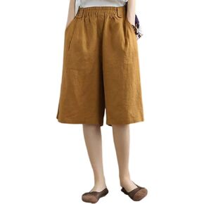 Linen Bermuda Shorts for Women Knee Length Summer Beach Casual Elastic Waisted Wide Leg Shorts with Pockets in Saudi Arabia