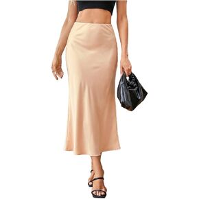 MakeMeChic Women's Satin Midi Skirt Hidden Elasticized Waistband Fishtail Silk A Line Casual Skirts in Saudi Arabia