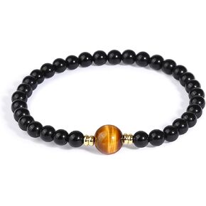 Black Obsidian & Tiger Eye Bracelet for Men and Women – Natural Crystal Stretch Bracelet for Mindfulness, Confidence & Everyday Wear Healing Energy Bracelet Gifts for Unisex Adult 7-inch (18cm) in Saudi Arabia