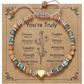 Natural Stone Heart Bracelet for Women, Adjustable Stretch Boho Bracelet with Gold Pendant - Encouragement Gift for Friend, Sister, Herself in Saudi Arabia