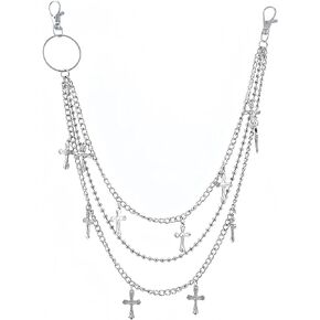 Heavy Duty Pants Chain for Men Women, Triple Layer Metal Wallet Chain with Cross Pendant, Punk Goth Biker Rock Jean Chain for Jeans, Streetwear Grunge Y2K Belt Chain Alloy Accessories in Saudi Arabia