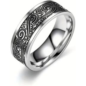 Men's Wave Ring Stainless Steel Celtic Spiral Knot Ring - Celtic Swirl Ring, Vintage Engraved Band for Gothic, Viking, and Alternative Fashion, ocean, Punk biker Talisman, Amulet in Saudi Arabia